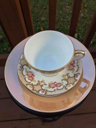 3 Piece Set Vintage Fine China Tea Cup Saucer Dessert Plate Peach England Norita