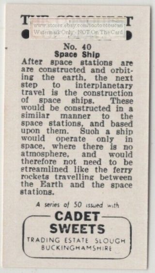 1950s Concept of Interplanitary Space Ship Vintage Ad Trade Card 2