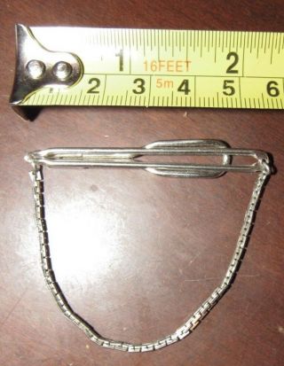 Vintage White Metal W/ Chain Tie Clasp Clip Swank 44