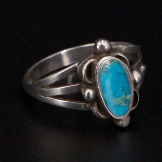Vtg Sterling Silver - Navajo Turquoise Stone Inlay Granulated Ring Size 6 - 2.  5g