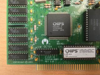 RARE Vintage 8 bit Octek PC Chips E VGA ISA Video Graphics Card F 82C451 256kB 2