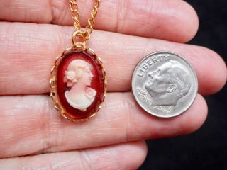 Authentic Vintage - 1950 ' s Red Carved Cameo Pendant/Necklace 5