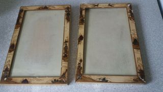 Pair Vintage Wooden Hand Painted Japanese / Chinese Picture / Photo Frames