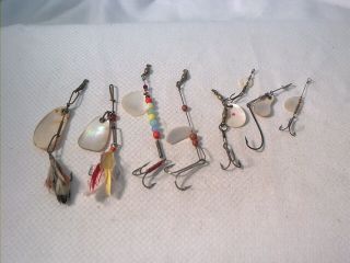Vintage old metal fishing lure 8 Pearl Spinners 3