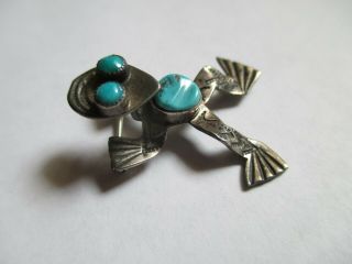 Vintage Navajo Sterling Silver With Stamp Work And Turquoise Frog Pin Or Brooch
