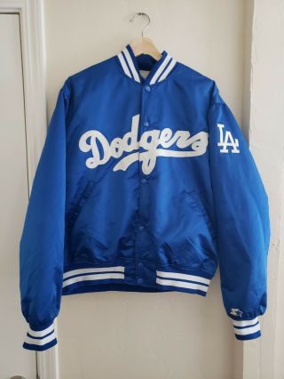 Authentic Diamond La Dodgers Starter Bomber Jacket Vintage Mens L Blue Nylon Usa