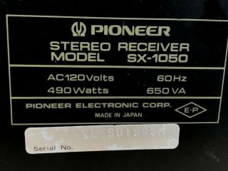 Pioneer SX - 1050 AM/FM Stereo Receiver 120 Watt per Channel Fully JAPAN 5