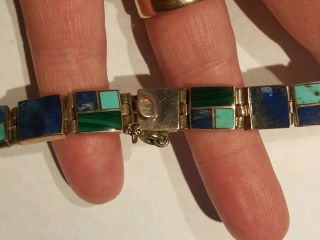 Vintage Watch Band Turquoise And Other Stone Inset In Sterling Silver