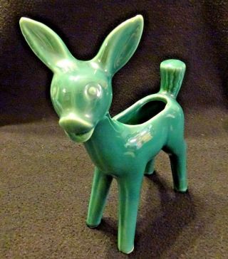 Vintage Pottery Deer Doe Fawn Planter Green Mid - Century Modern Figurine
