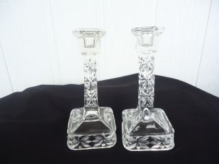 Vintage Art Deco Pair Candlestick Depression Glass Candle Holders