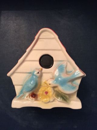 Vintage Ceramic Blue Bird House Wall Pocket - Blue Birds