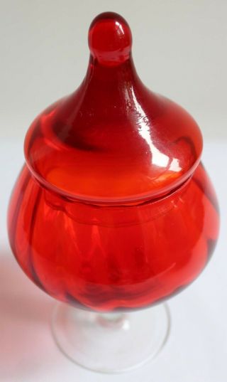 Vintage Ruby Red Mid Century Italian Empoli Glass Lidded Bon Bon Jar Apothecary 3