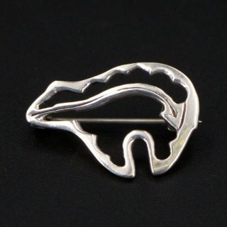 Vtg Sterling Silver - Navajo Zuni Fetish Bear Brooch Pin - 2.  5g