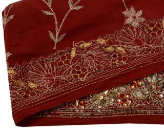 Vintage Saree Border Indian Craft Trim Hand Beaded Embroidered Lace Deep Red 5