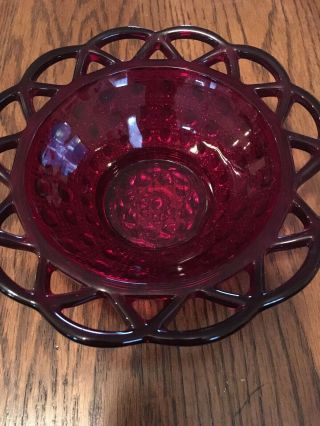 Vintage Ruby Red Hobnail Basket Weave Edge Candy Dish - 6”
