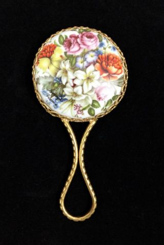 Vintage Limoges France Mirror Floral Gold Trim Handheld Small 5 " Scallop Loop