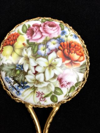 Vintage Limoges France Mirror Floral Gold Trim Handheld Small 5 