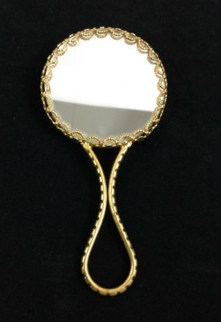 Vintage Limoges France Mirror Floral Gold Trim Handheld Small 5 