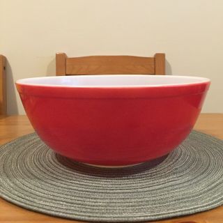 Rare Vintage Pyrex Red 404 4 Qt.  Quart Primary Mixing Bowl Dish Vtg
