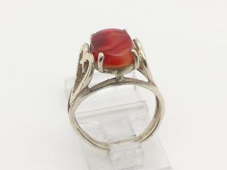 Vintage Sliced Red Agate Design Sterling Silver 925 Ring Sz.  5.  5 HE1644 4