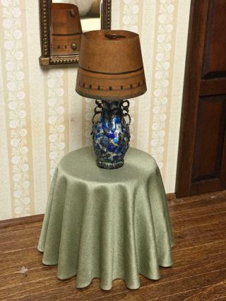 Antique Dollhouse Miniature Tootsietoy Lampshade On Very Unique Lamp