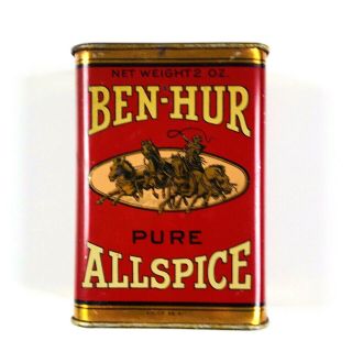Vintage Red Ben Hur Pure Allspice Spice 2 Oz Tin Grocery Collectible