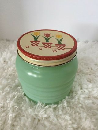 Vintage Jadeite Fire King Grease Jar With Tulip Cover Anchor Hocking