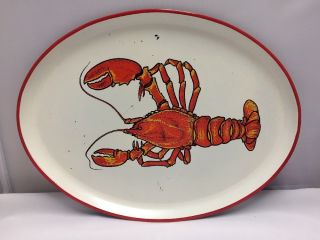 Vintage Plastic Lobster Platter Large 13 3/4 " X 18 1/4 " Red Trimmed