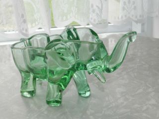 Vtg Vaseline Green Depression Glass Elephant Candy Container Dish Card Holder