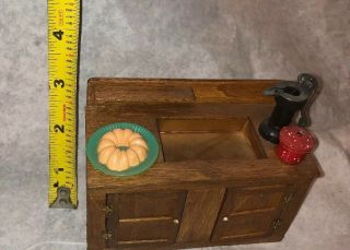 Vintage Wood Dollhouse Miniature Dry Sink Qith Pump Enamelware Pan 4