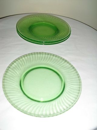 Set Of 3 Vintage Green Depression Glass Swirl Pattern Luncheon / Salad Plates