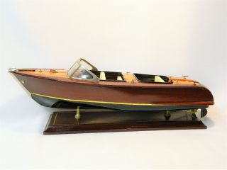 Vintage Large 20 " Cris Craft Wooden Model Speed Boat On Stand