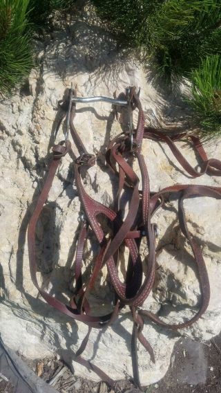 Vintage Western Leather Horse Tack Bridle Bit With Reins