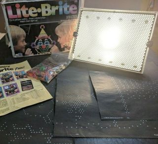 Vintage Milton Bradley Lite Brite W/15 Unpunched Sheets,  Pegs & Box -
