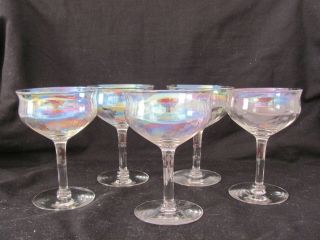 Iridescent Narrow Optic Panel Vintage Champagne Glasses - Set Of 5