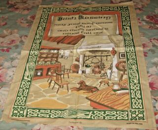 Vintage Irish Linen Dish Towel Kitchen Textile Irish Blessing Made In Ireland