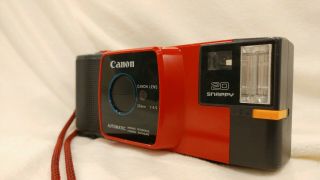 Rare Vintage Red Canon Snappy 20 35mm Film Camera With Strap Automatic