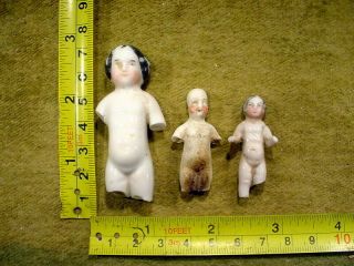 3 X Excavated Vintage Victorian Painted Frozen Charlotte Doll Age 1860 Art 12243