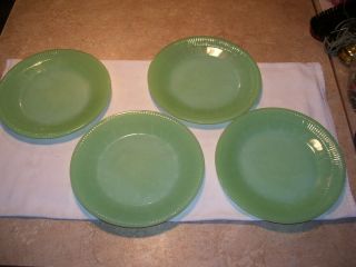 Set Of 4 Vintage Fire King Green Jade Jadite 9 " Dinner Plates Rare