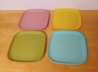 4 Vintage Tupperware 8 " Square Lunch Plates - Pastel Colors