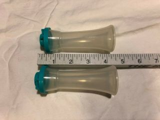 Vintage Tupperware Small Salt and Pepper Shakers 4 ¼” Aqua / Turquoise Tops 3