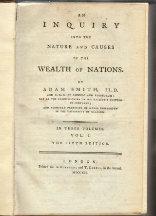 Adam Smith.  Wealth Of Nations.  3 Vols.  1791.  Half Calf Binding.