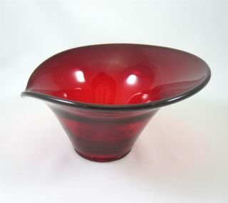 Viking Glass Epic Ruby Red Bon Bon Dish Bowl Vintage Mcm Candy Asymmetrical