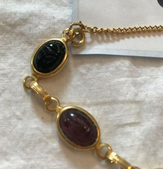 Chic Vintage Unbranded Gold Tone Semi Precious Stone Scarab Cabochon Bracelet 2