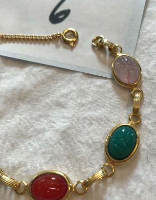 Chic Vintage Unbranded Gold Tone Semi Precious Stone Scarab Cabochon Bracelet 4