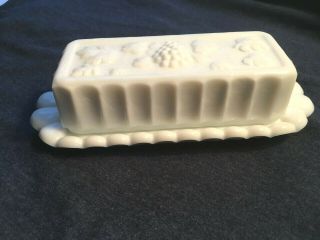 Westmoreland Butter Dish White Milk Glass Marked Paneled Grape With Cover Vtg