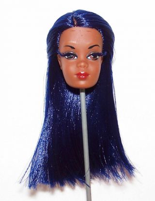 Vintage 1969 Julia Barbie Full Reroot In Ink Blue,  Lips,  Lashes (head Only)