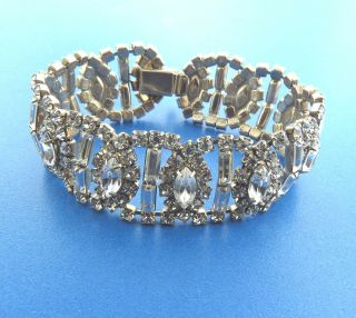 Vintage Clear Crystal Rhinestone Bracelet Silver.  75x6.  75 "