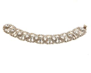 Vintage Clear Crystal Rhinestone Bracelet Silver.  75x6.  75 