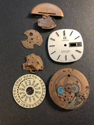 Vintage Omega Cal.  1020 Automatic Watch Movement Day Date Dial Crown Parts